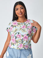 Plus Allover Floral Print Twist Back Top