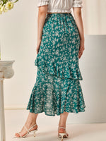 Ditsy Floral High Low Ruffle Hem Skirt