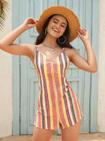 Tie Low Back Striped Colorblock Slip Romper