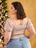 Plus Ditsy Floral Sweetheart Milkmaid Blouse