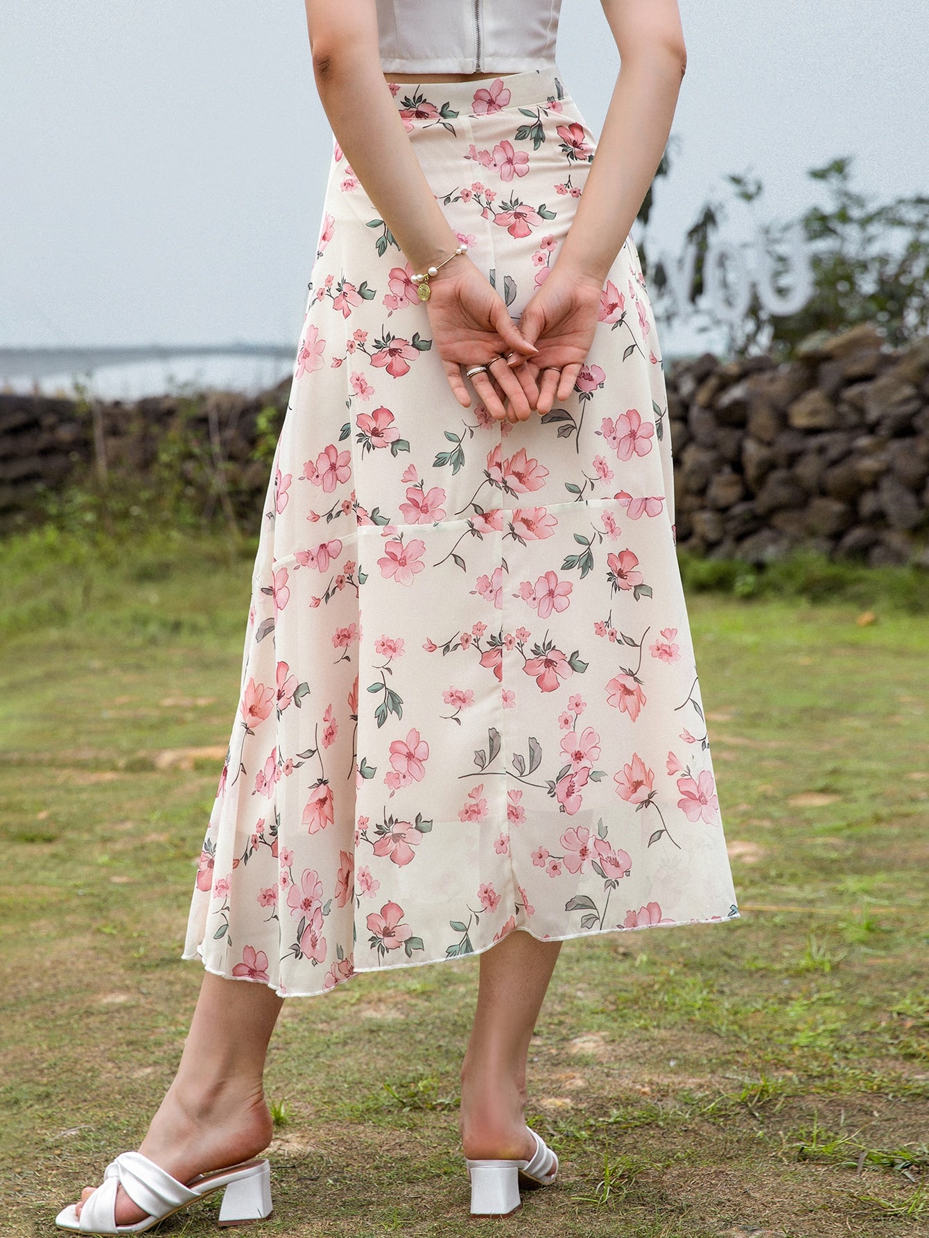 Floral Print High Waist Skirt