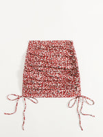 Ruched Drawstring Side Ditsy Floral Skirt