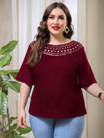 Plus Solid Boat Neck Blouse