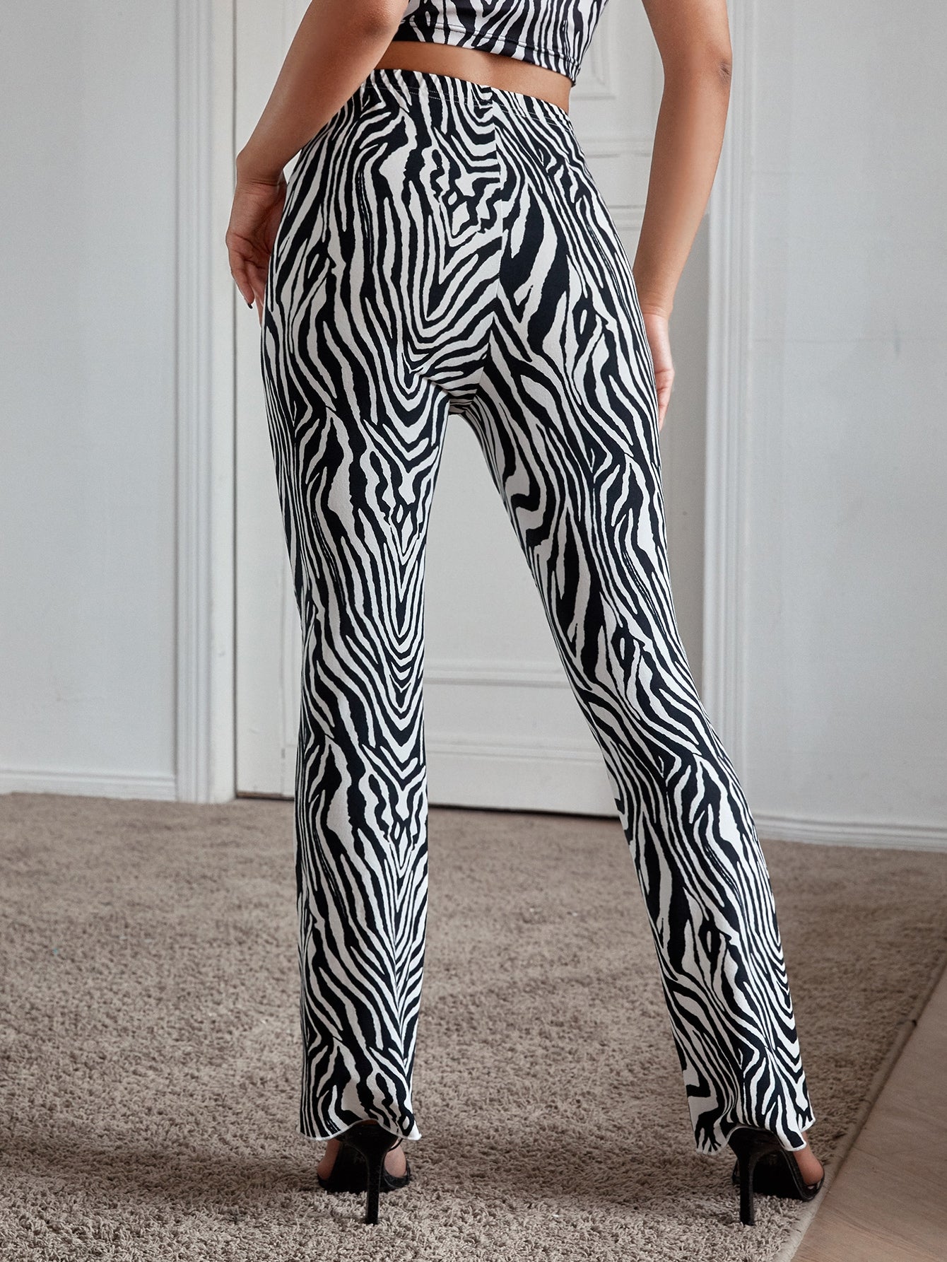 Zebra Striped Flare Leg Pants