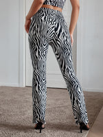 Zebra Striped Flare Leg Pants