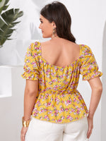 Plus Allover Floral Print Peplum Blouse