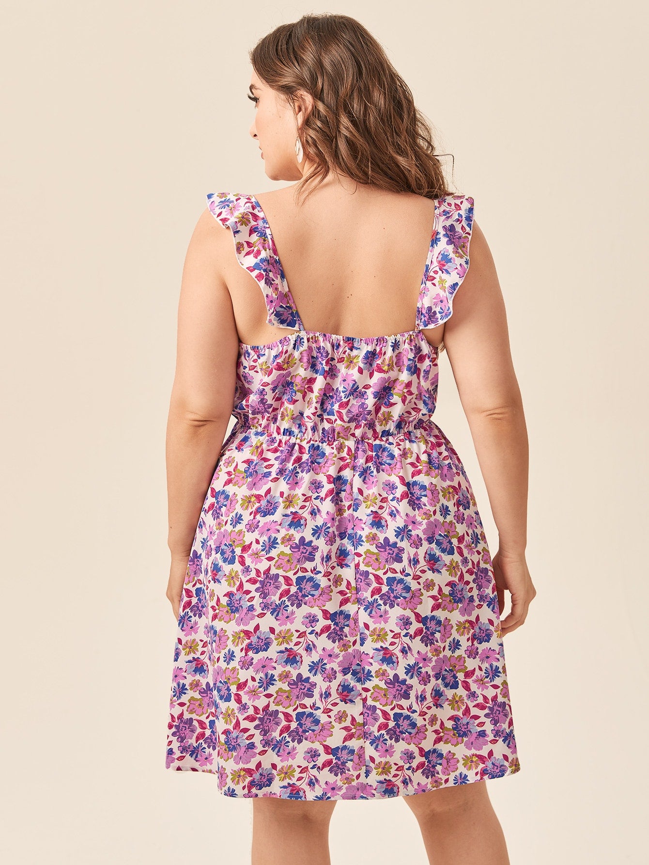 Plus Allover Floral Knot Backless Dress