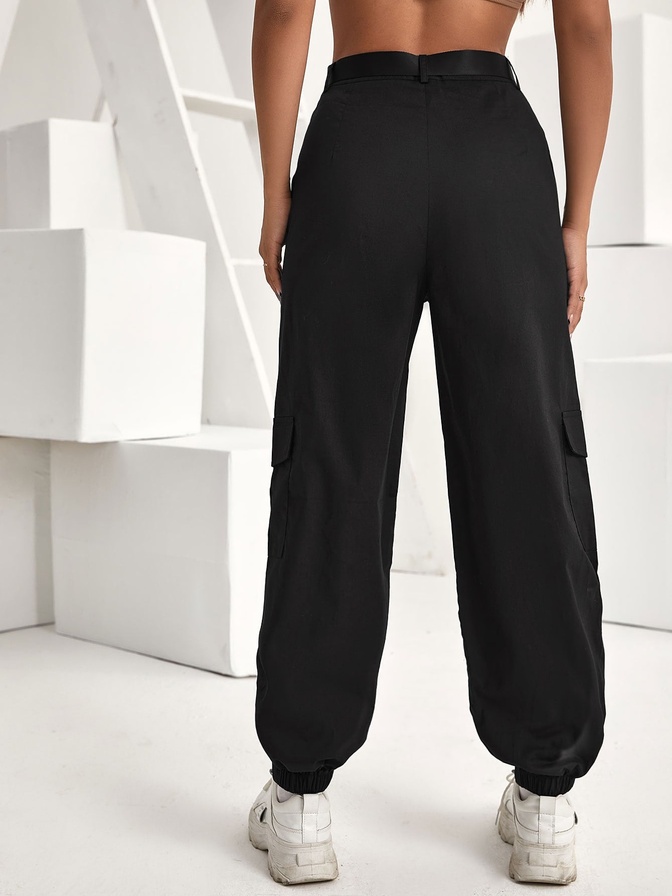 Buckle Belted Flap Pocket Cargo Pants