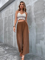 Solid Pleated Wide Leg Pants