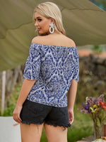 Plus Bardot Knot Hem Graphic Print Blouse