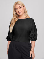 Plus Solid Bow Back Bishop Sleeve Blouse