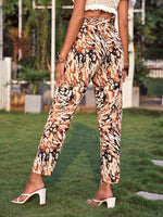 Mixed Print Paperbag Waist Belted Pants
