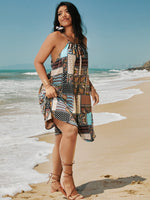 Plus Paisley And Patchwork Print Halter Dress