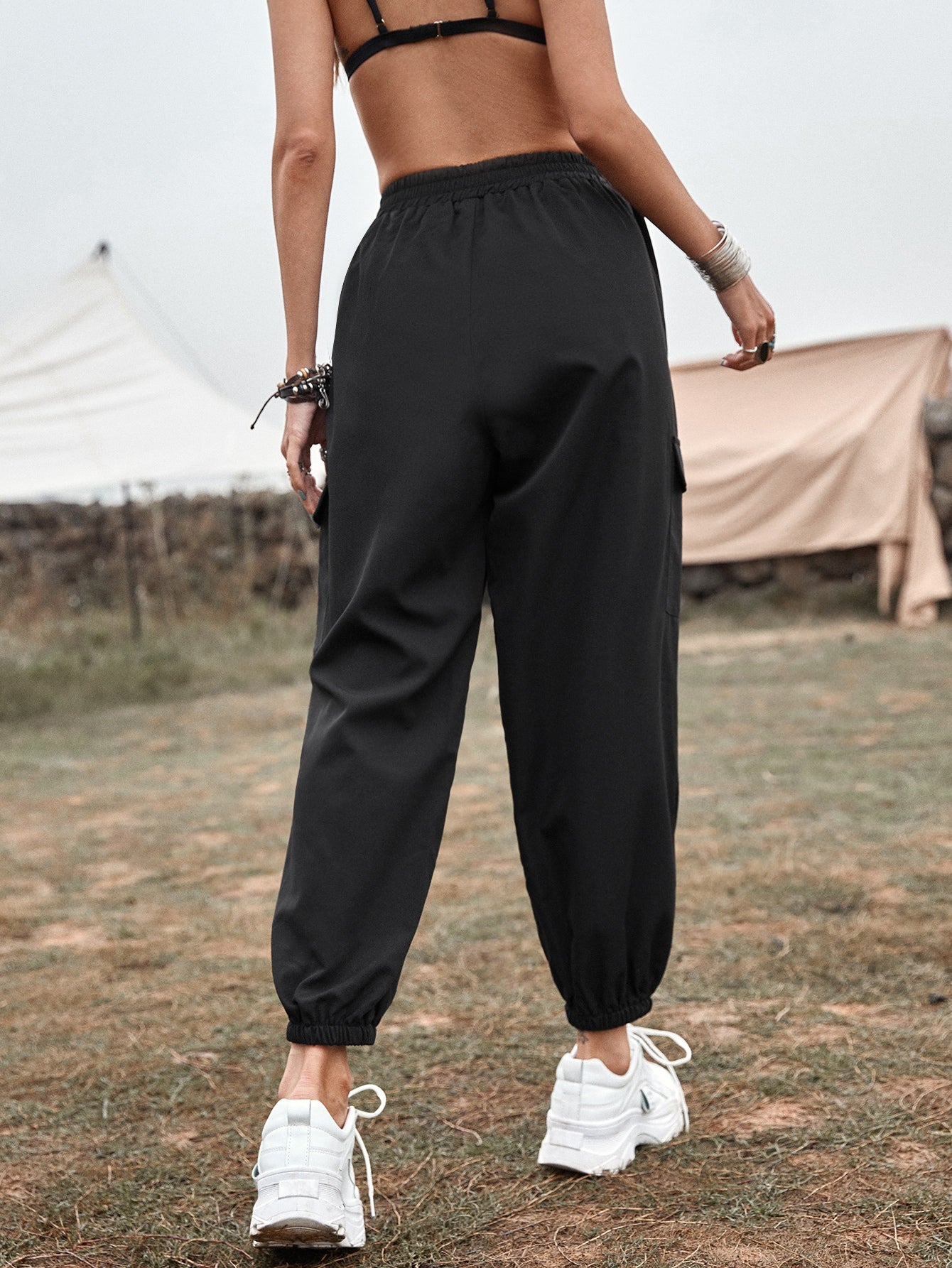 Reflective Striped Tape Flap Pocket Cargo Pants