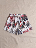Tropical Print Paperbag Waist Belted Shorts