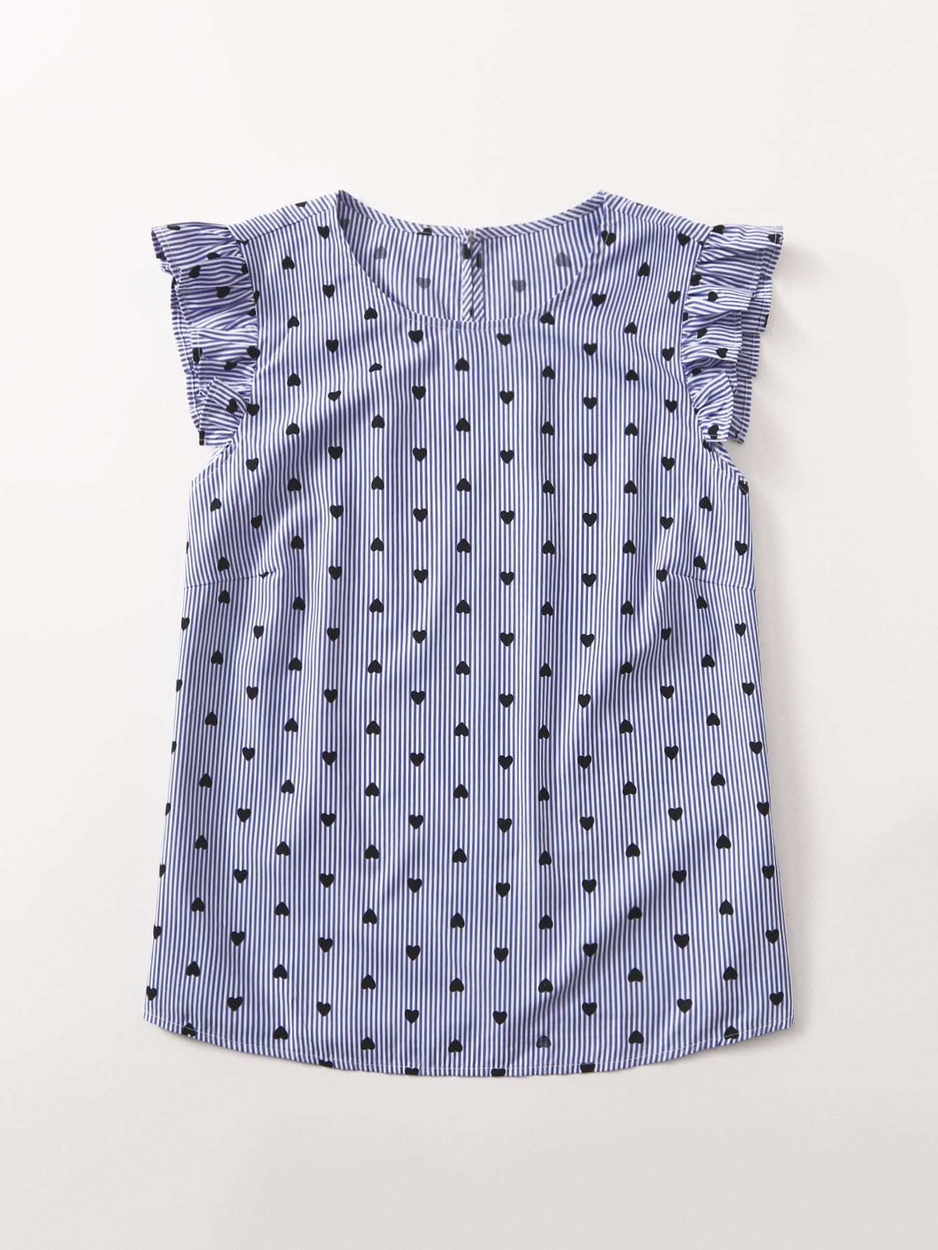 Plus Striped And Heart Print Ruffle Trim Blouse