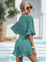 Ditsy Floral Knot Front Flounce Sleeve Romper
