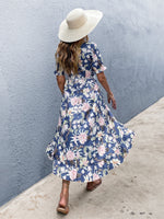 Allover Floral Print Wrap Ruffle Hem Dress
