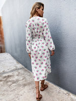 Allover Floral Button Through Belted A-line Dress