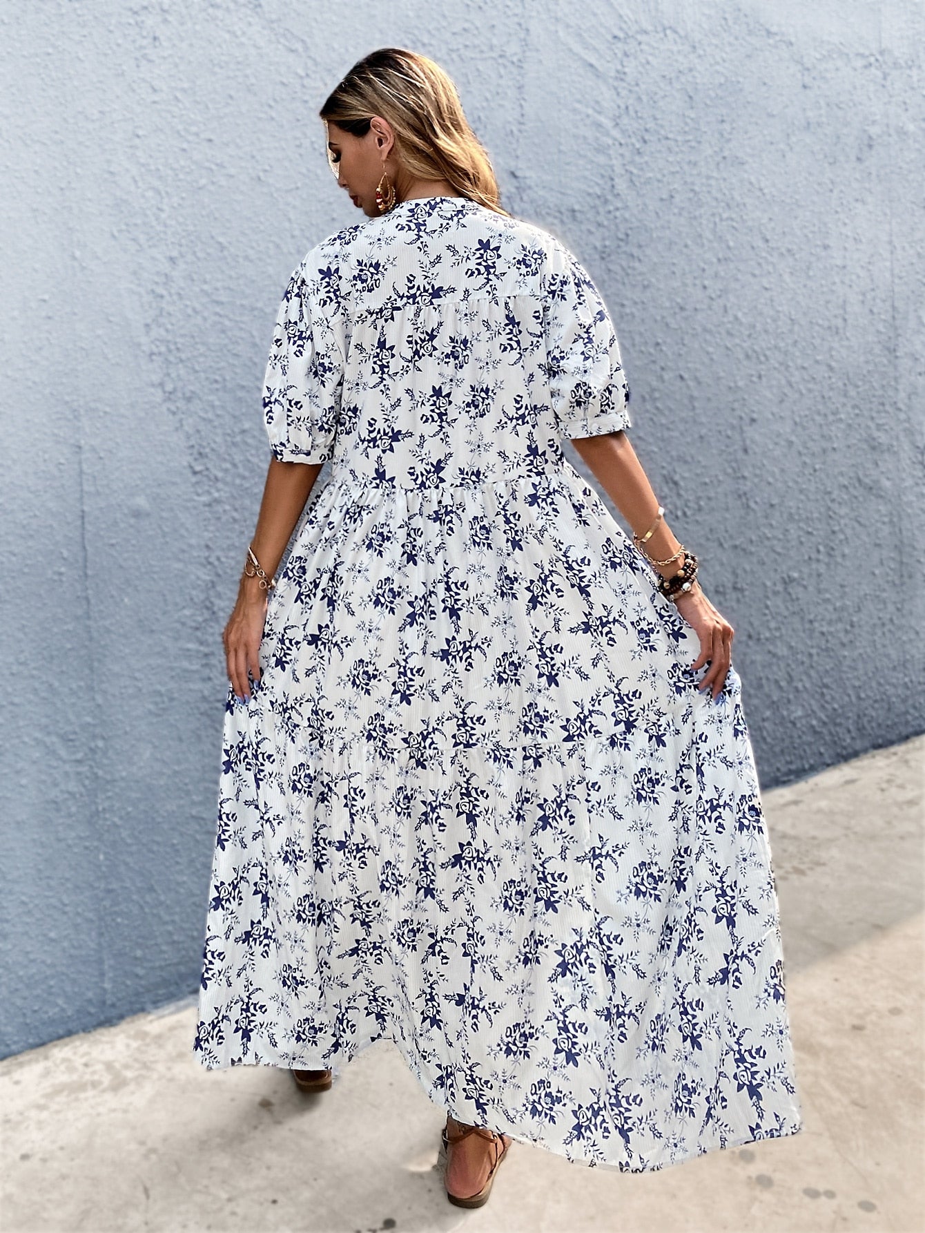 Allover Floral Notched Neck Dress