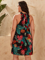 Plus Floral And Tropical Print Halter Dress