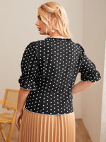 Plus Polka Dot Drawstring Front Blouse