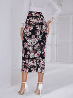 Allover Floral Print Pencil Skirt