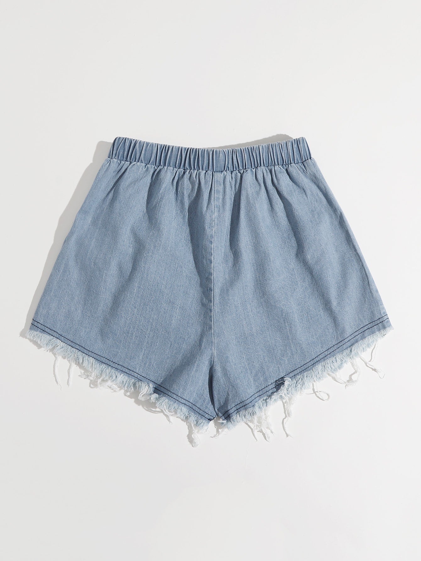 Knot Waist Patched Slant Pocket Raw Hem Shorts