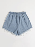Knot Waist Patched Slant Pocket Raw Hem Shorts