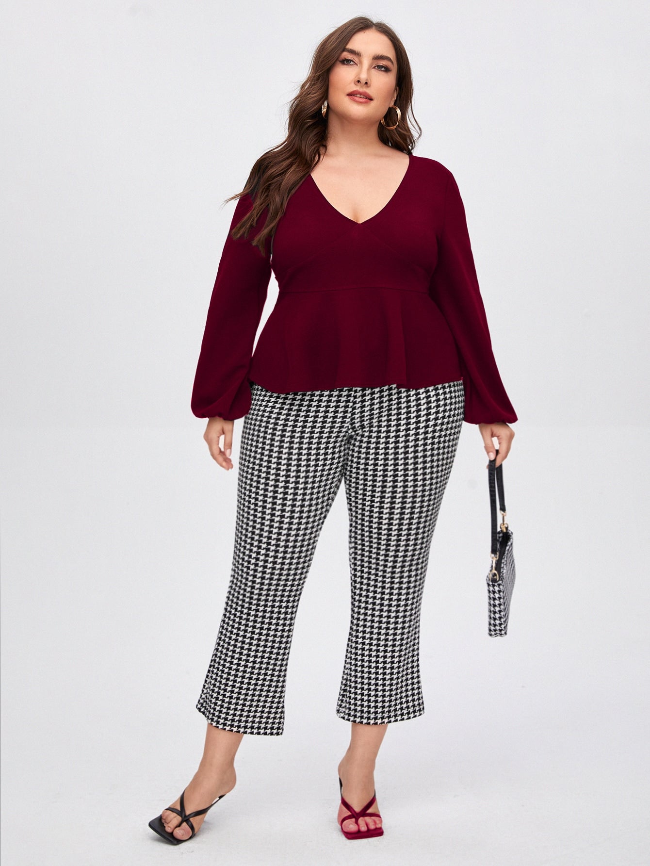 Plus Plunging Neck Peplum Blouse
