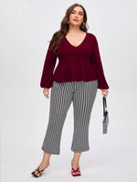 Plus Plunging Neck Peplum Blouse