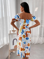 Allover Print Sweetheart Neck Dip Hem Dress