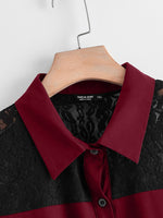 Plus Contrast Lace Button Through Blouse