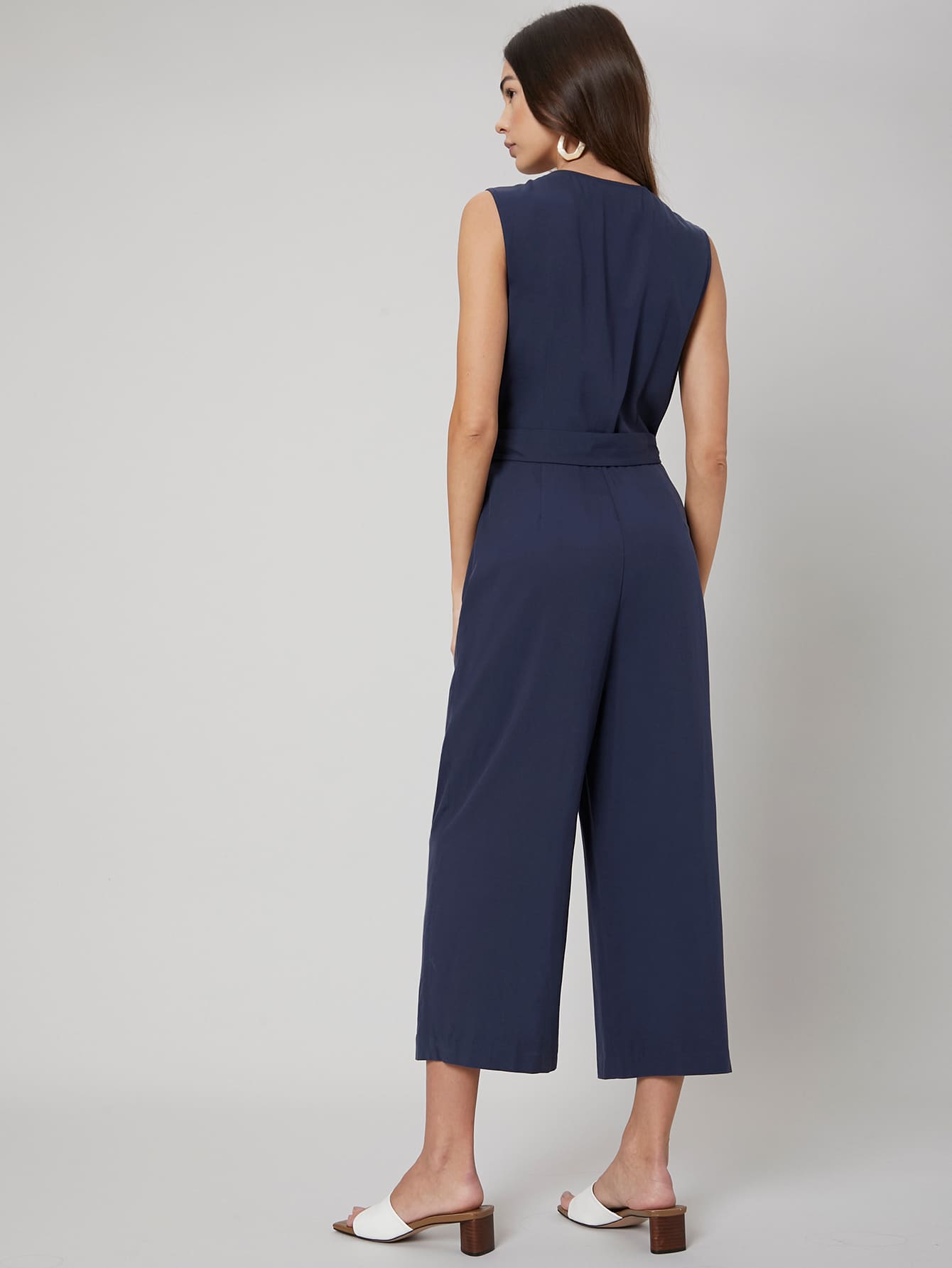 LINEN CROPPED BELTED JUMPSUIT