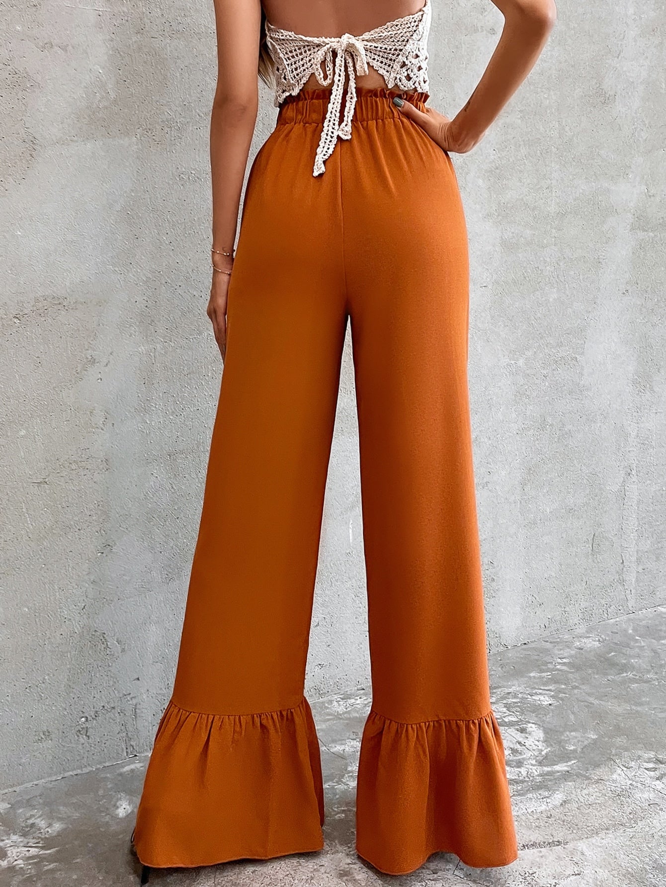 Paperbag Waist Ruffle Hem Pants
