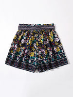 Floral Paper Bag Waist Belted Shorts