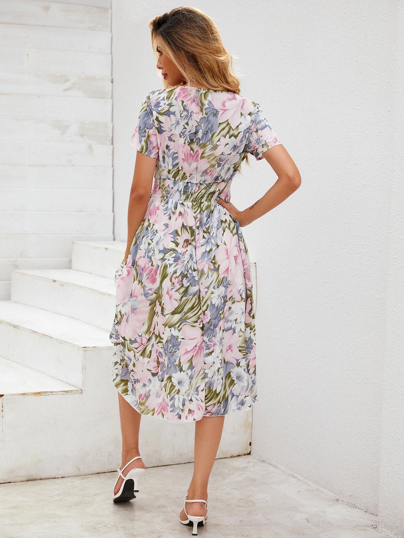 Floral Shirred Waist Dress