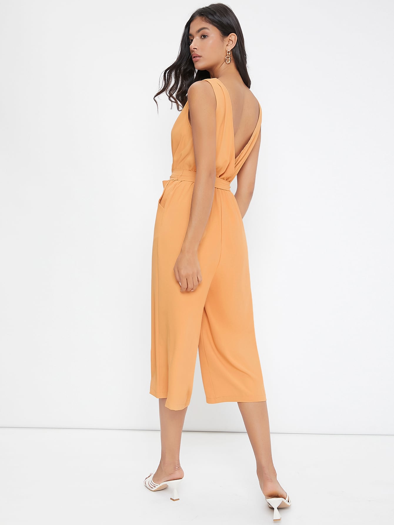 Surplice Neck Belted Jumpsuit