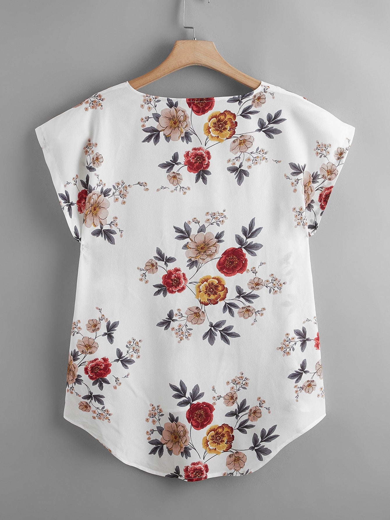 Plus Floral Print Dip Hem Blouse
