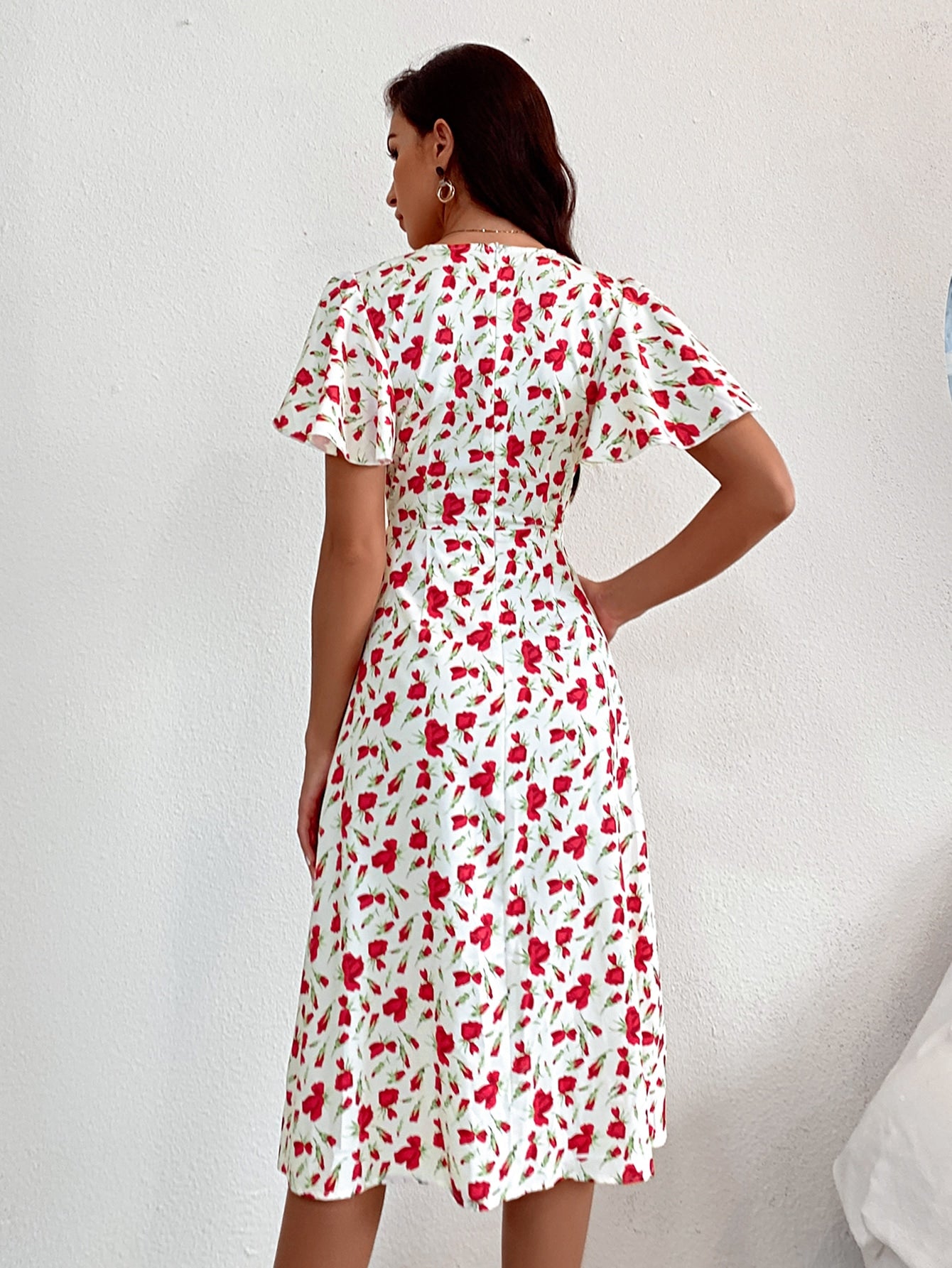 Floral Tie Front Peekaboo Dress