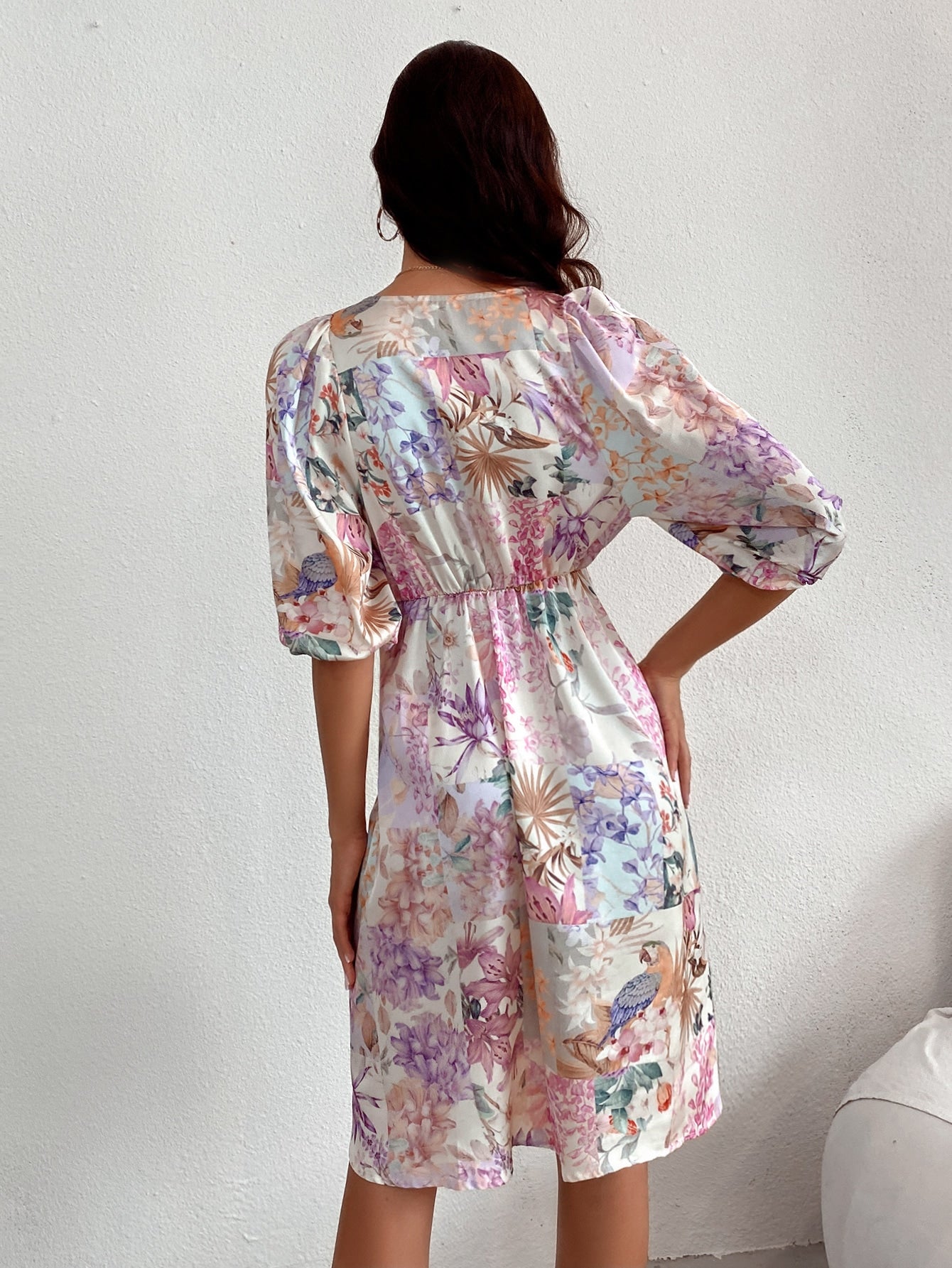 Floral Print Surplice Front Dress