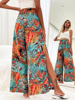 Plants Print Split Thigh Pants