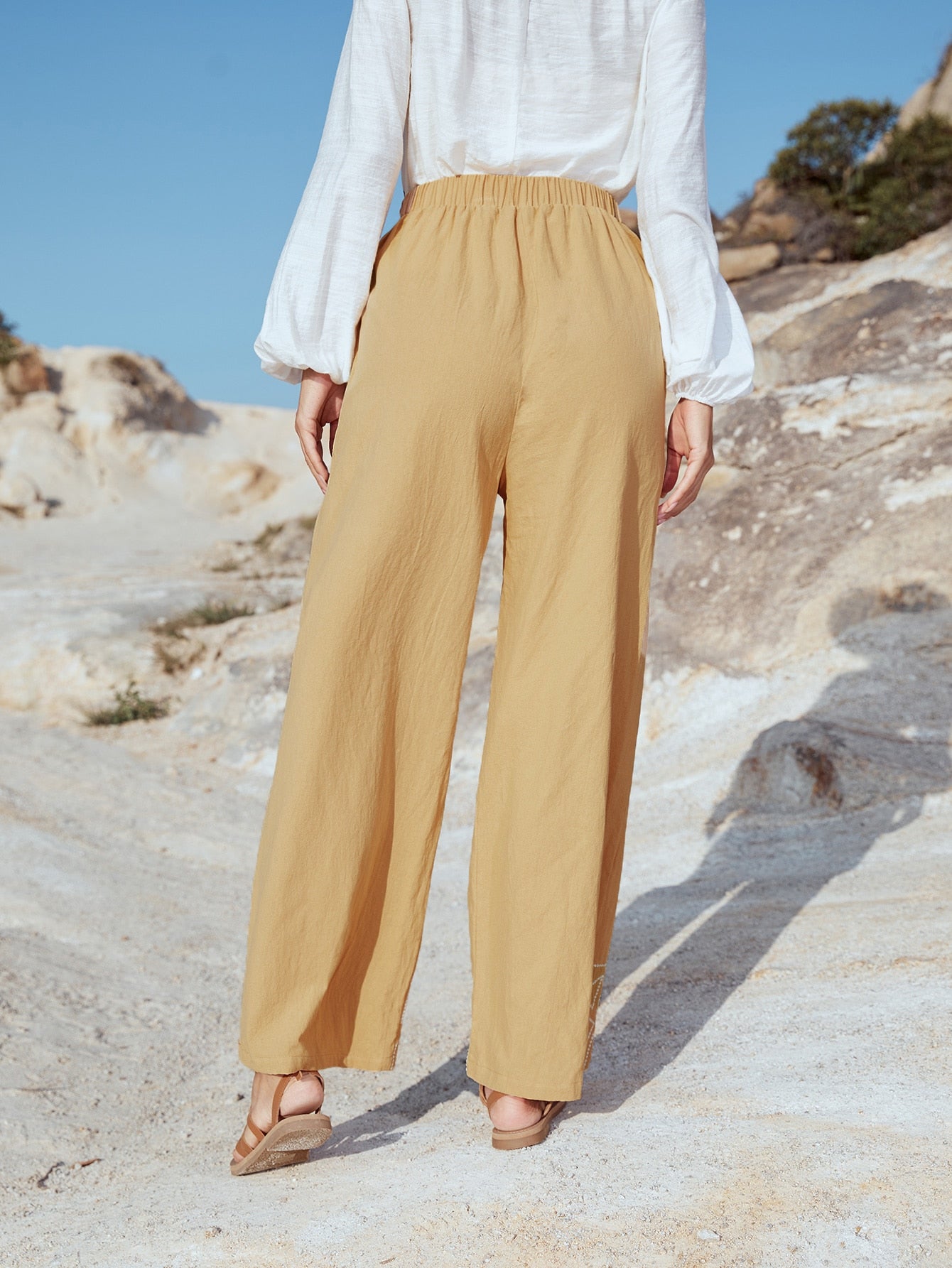 Geo Print Elastic Waist Pants