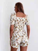 Sweetheart Neck Allover Floral Belted Romper