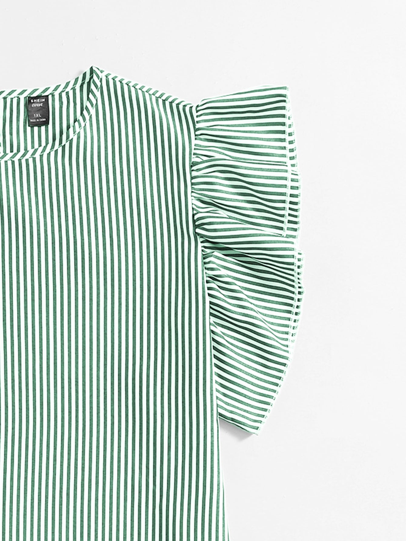 Plus Striped Ruffle Cuff Blouse