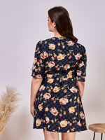 Plus Floral And Plaid Print Knot Side Wrap Dress