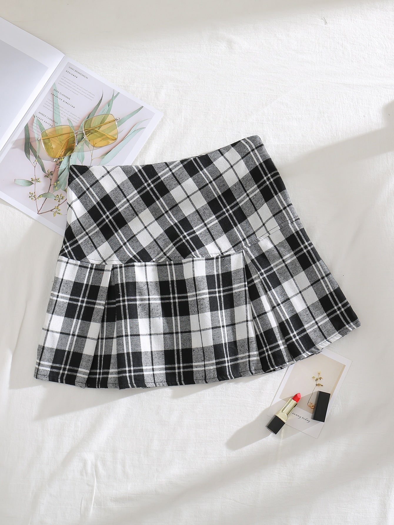 Plaid Print Ruffle Hem Skirt