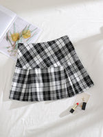 Plaid Print Ruffle Hem Skirt