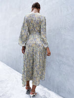 Paisley Print Pleated Hem Belted Dress