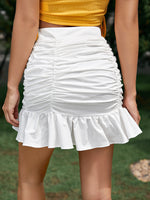 Solid Ruched Ruffle Hem Skirt